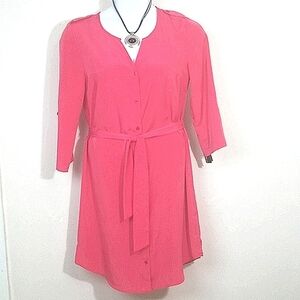 🍉 NWT AGB Watermelon Pink Midi Shirt Dress | Roll Tab Sleeves | Size 10